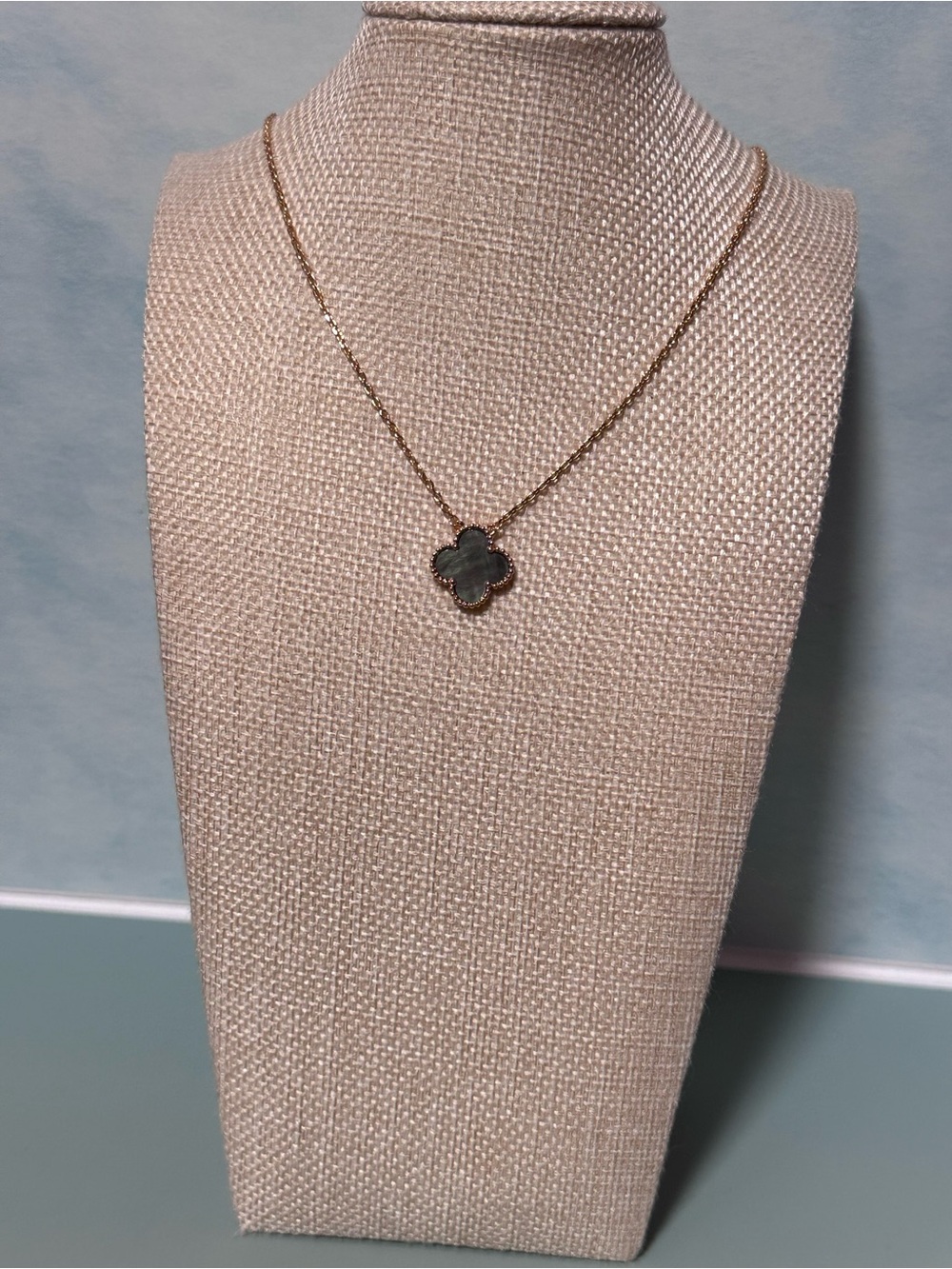 Gold Clover Pendant Necklace with green Stone - Women's Jewelry